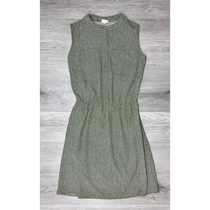 Merona Sheath Dress Cinch Waist Sleeveless Pockets Green Herringbone Y2K Size XS